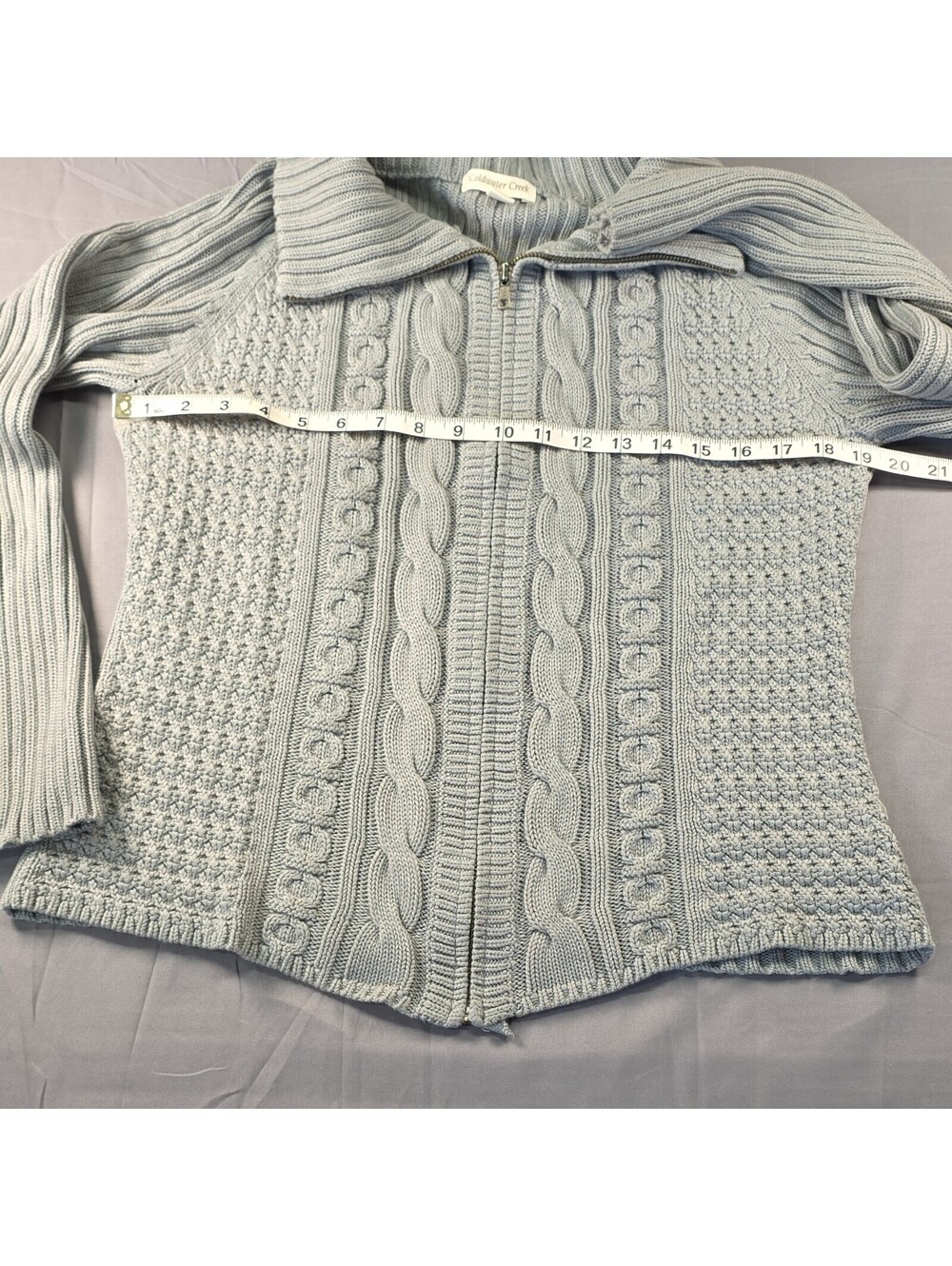 Coldwater Creek Chunky Cable Knit ZipUp Cardigan Sweater Gray P L - Picture 5 of 9